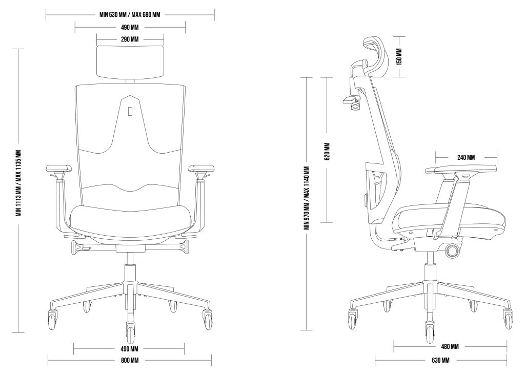 Wymiary Silla ergonómica Space Cosmic Grey